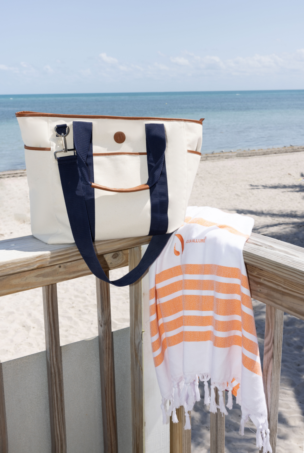 Eco luxe water-resistant tote with quick dry Turkish towel.