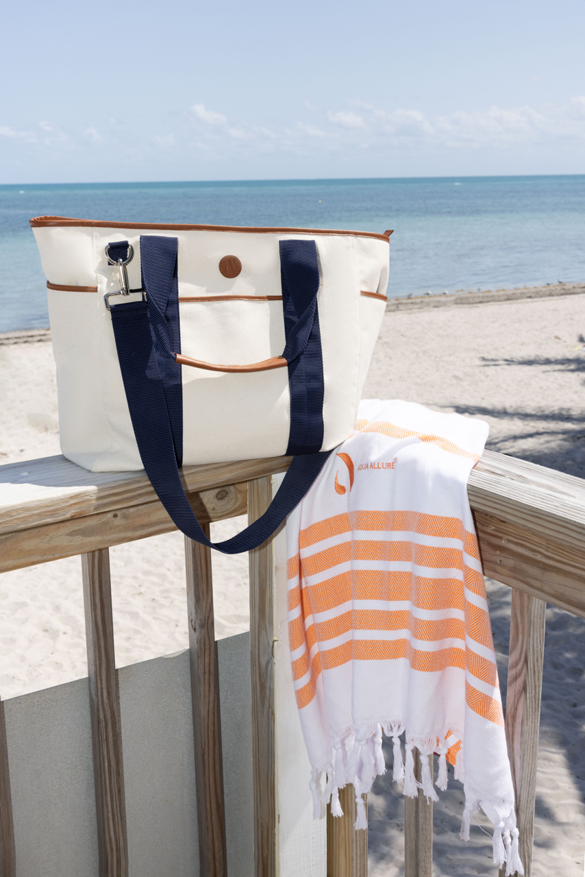 Eco luxe water-resistant tote with quick dry Turkish towel.
